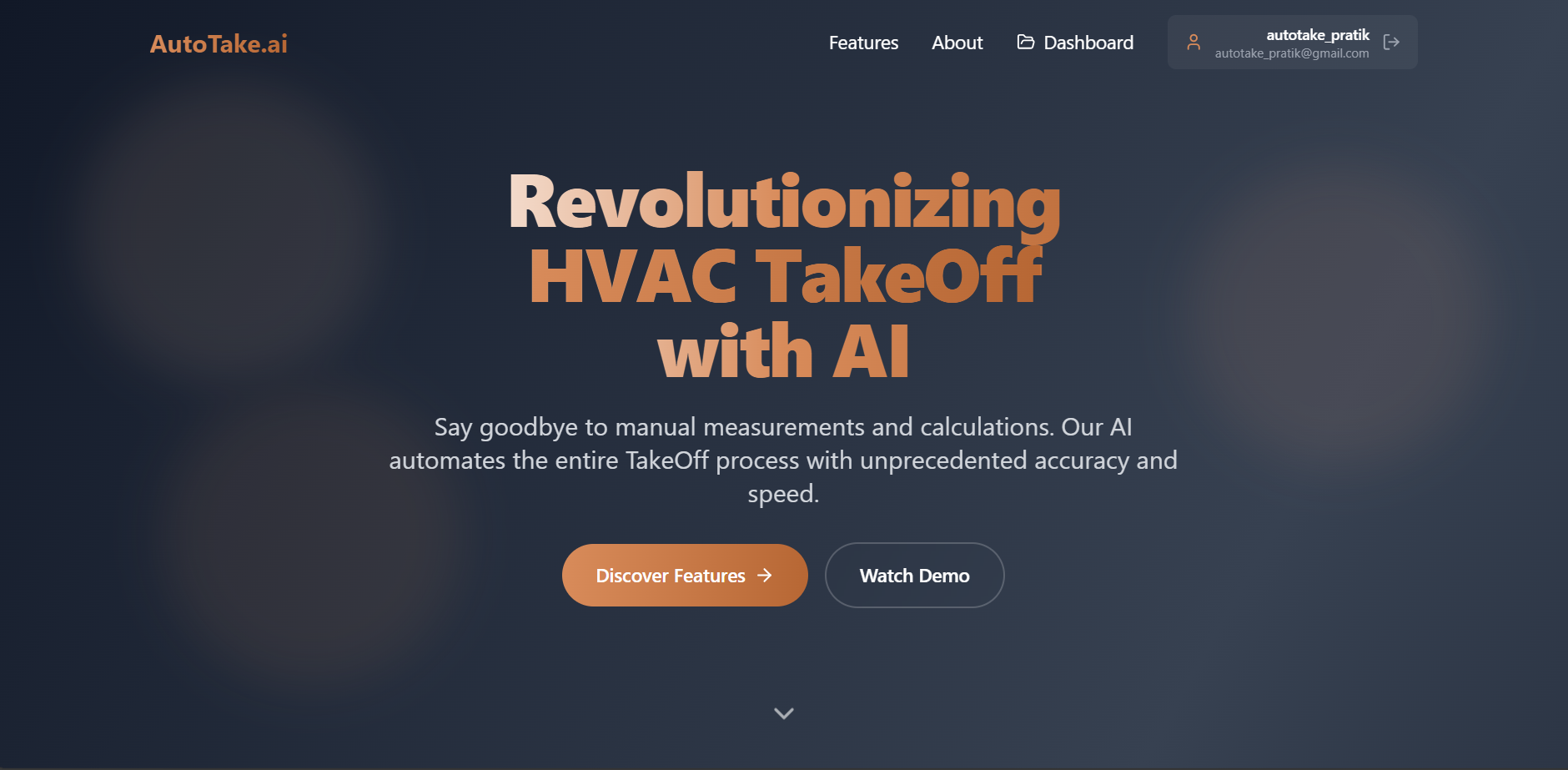 AutoTakeoff AI Dashboard Interface